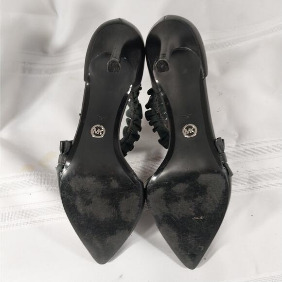 MICHAEL/MICHAEL KORS! BLACK GENUINE LEATHER SHIRRED DIAG STRAP HEELS! SZ 8.5M - Picture 7 of 8